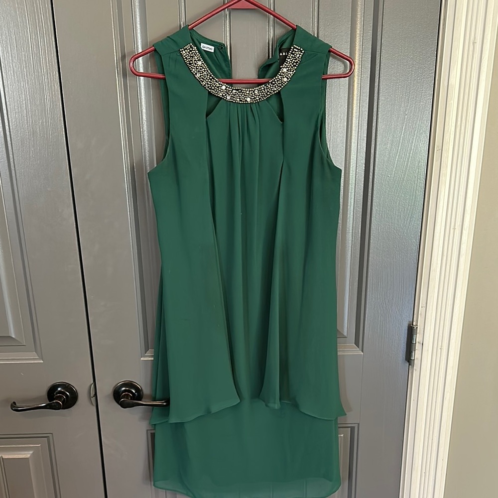 Scarlett Green Embellished Asymmetrical Mini Dress